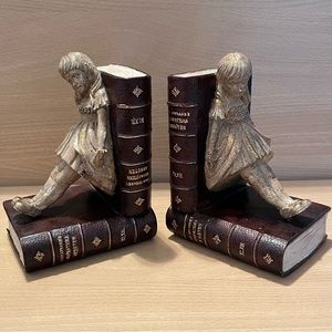 Set of 2 Bookends like Girl from Alice in Wonderland Book Ends Bronze Look CUTE